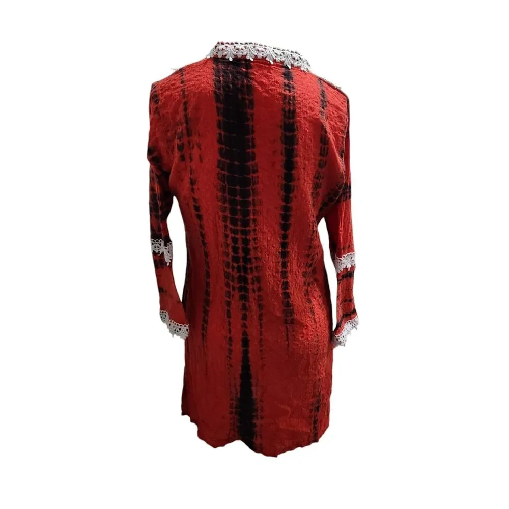 Kaftan Womens SZ Medium Embroidered‎ Tie Dye Crochet Boho Hippie Earthy Peasant